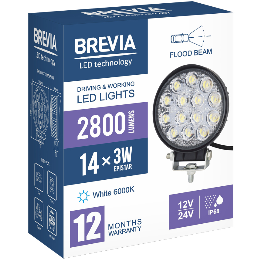 Заказать Фара светодиодная BREVIA 10-30V 42W 14 x 3W 2800Lm EPISTAR WHITE FLOOD 1 шт (10651RFX1)