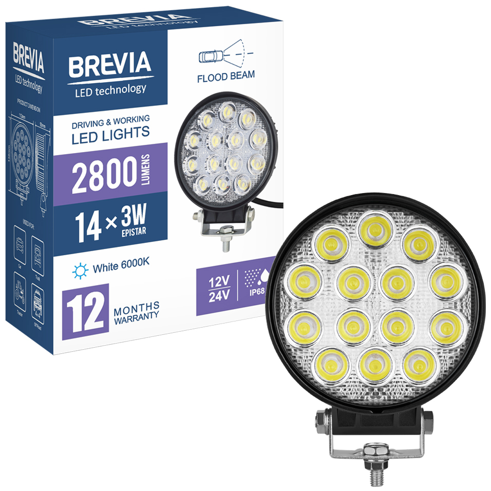 Фото Фара светодиодная BREVIA 10-30V 42W 14 x 3W 2800Lm EPISTAR WHITE FLOOD 1 шт (10651RFX1)