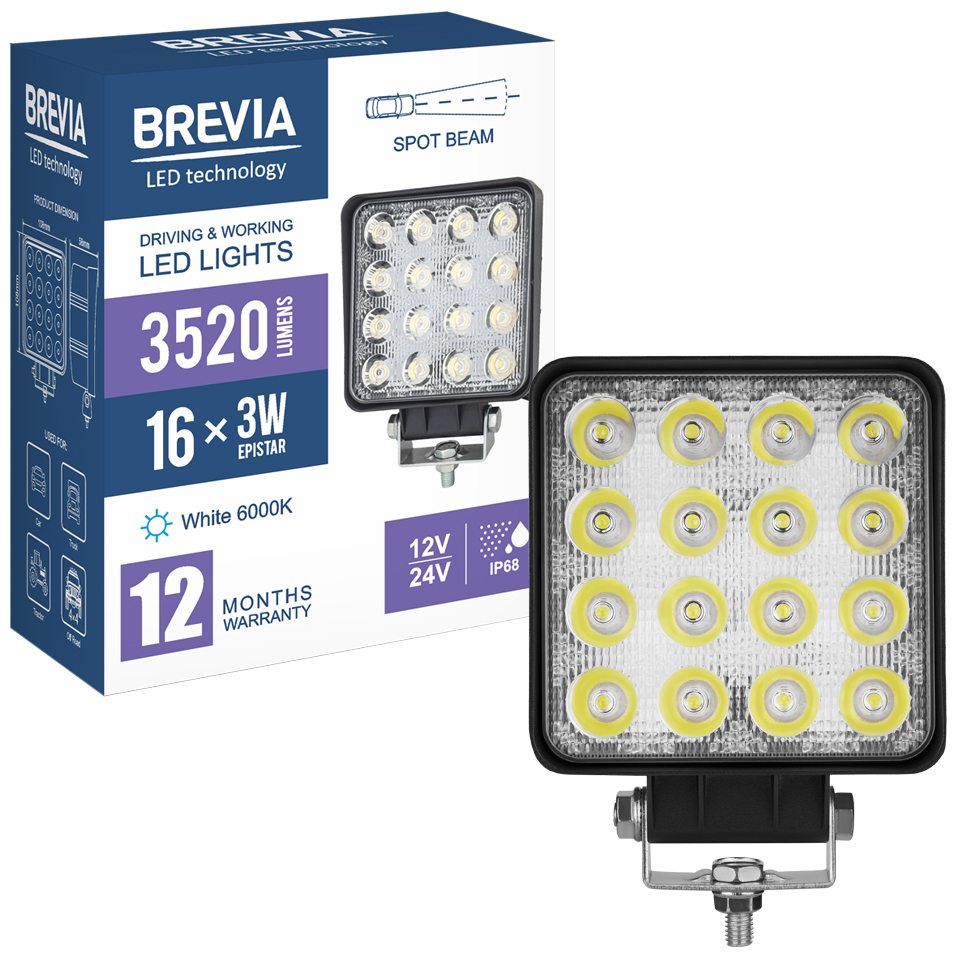 Фото Фара светодиодная BREVIA 10-30V 48W 16 x 3W 3520Lm EPISTAR WHITE SPOT 1 шт (210652QSX1)