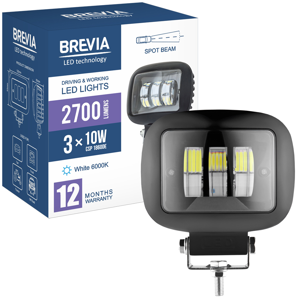 Фото Фара светодиодная BREVIA 10-30V 30W 3 x 10W 2700Lm CSP1860DE 1 шт (10660QLX1)