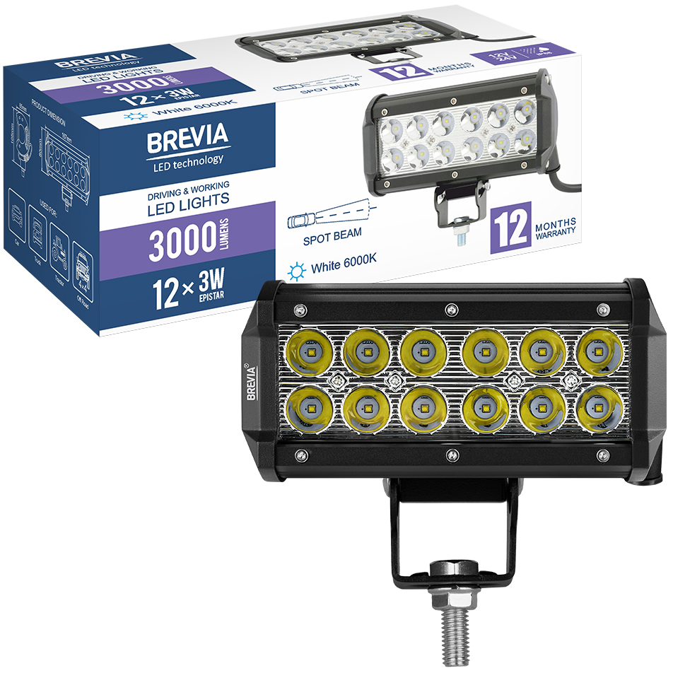 Фото Фара светодиодная BREVIA 10-30V 36W 12 x 3W 3000Lm CREE SPOT 1 шт (10712SX1)
