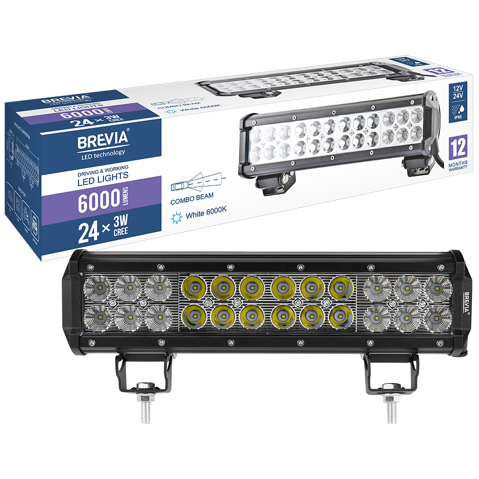 Фото Фара світлодіодна BREVIA 10-30V 72W 24 x 3W 6000Lm CREE COMBO 1 шт (10724CX1)