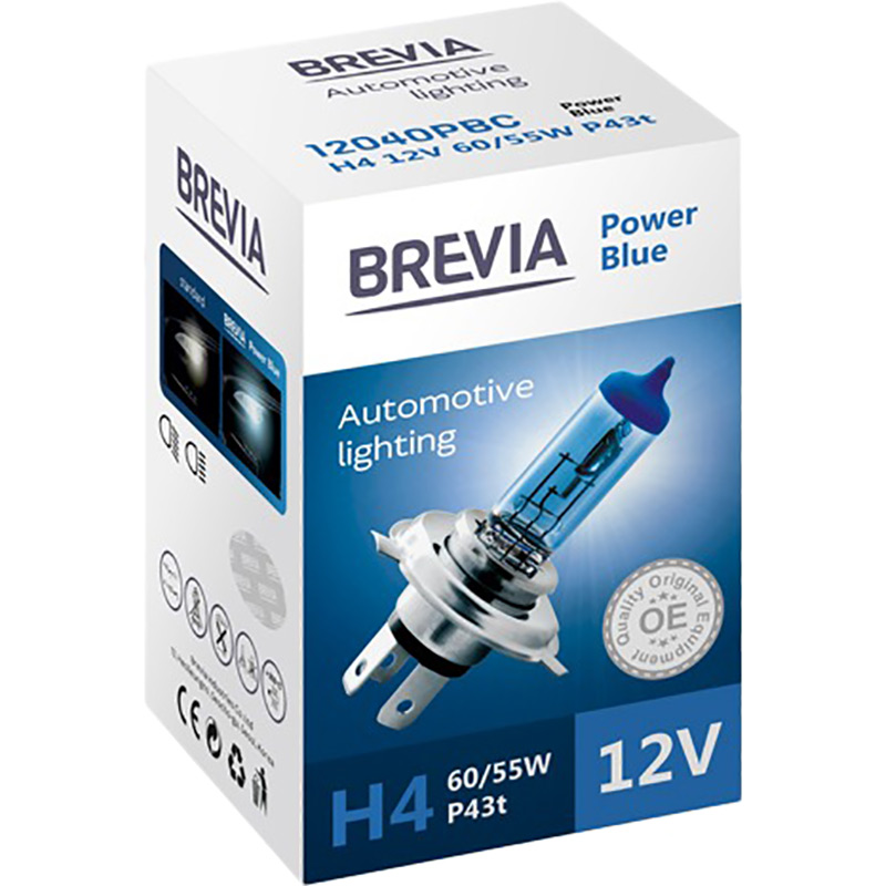 Галогеновая лампа BREVIA H4 12V 60/55W P43t Power Blue CP (12040PBC)