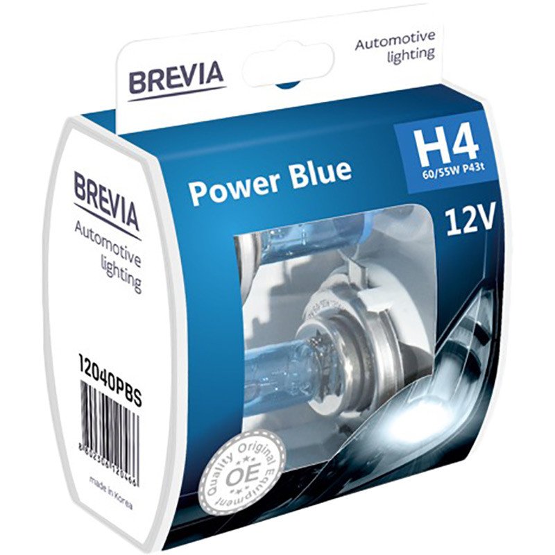 Галогеновая лампа BREVIA H4 12V 60|55W P43t  Power  Blue S2 (12040PBS)