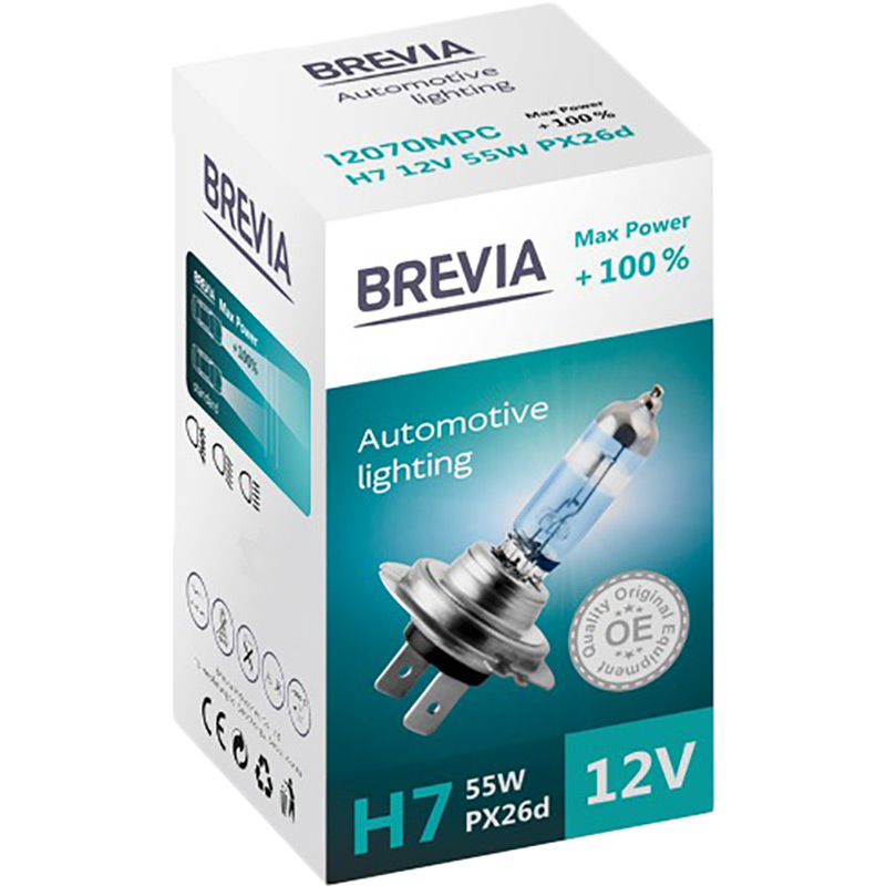 Галогеновая лампа Brevia H7 12V 55W PX26d Max Power +100% CP (12070MPC)
