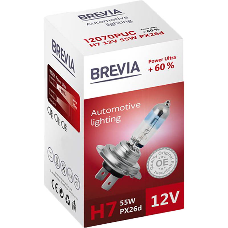 Галогенова лампа BREVIA H7 12V 55W PX26d Power Ultra+60% СР (12070PUC)