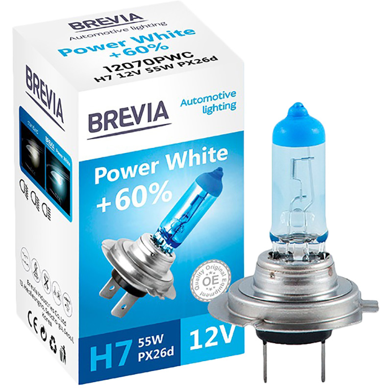Галогеновая лампа BREVIA H4 12V 60/55W P43t Power White +60% 4300K CP (10/200 шт.) (12070PWC) Совместимость универсальные