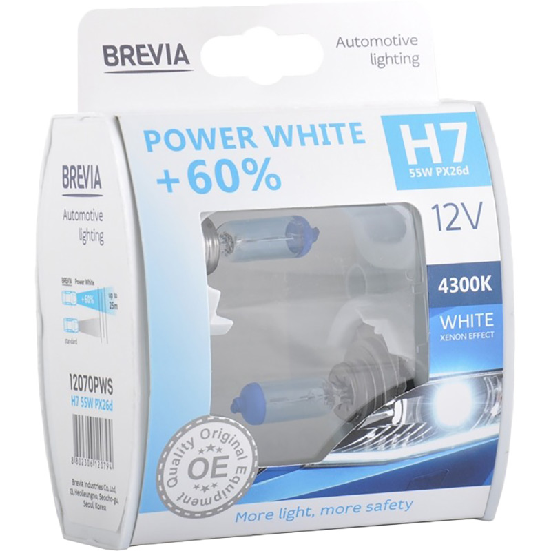 Галогеновая лампа BREVIA H7 12V 55W PX26d Power White +60% 4300K S2 (9/90 шт.) (12070PWS)
