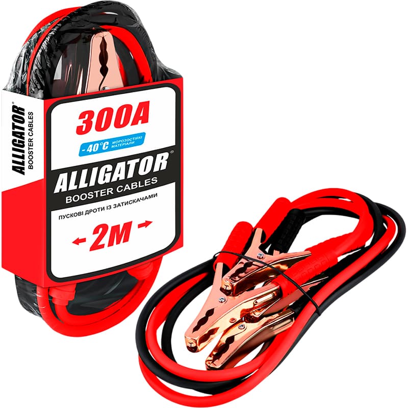 Стартові дроти ALLIGATOR Carlife 300 А 2 м (BC631) Додатковi характеристики Струм 300 А; Довжина 2 метри; Морозостійка ізоляція