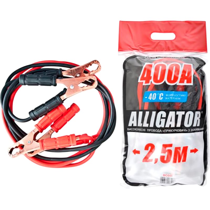 Стартовые провода ALLIGATOR Carlife 400 А 2.5 м (BC641) Дополнительные характеристики Ток 400 А; Длина 2.5 метра; Морозостойкая изоляция