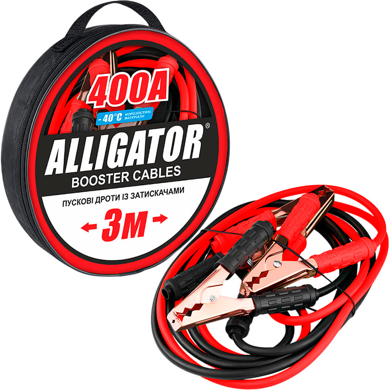 Стартовые провода ALLIGATOR Carlife 400 А 3 м (BC643) Дополнительные характеристики Ток 400 А; Длина 3 метра; Морозостойкая изоляция; Чехол для хранения