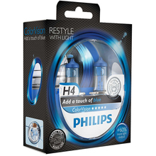 Лампа PHILIPS H4 ColorVision Blue, 3350K, 2шт/блістер (12342CVPBS2)