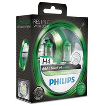 Лампа PHILIPS H4 ColorVision Green, 3350K, 2шт/блістер (12342CVPGS2)