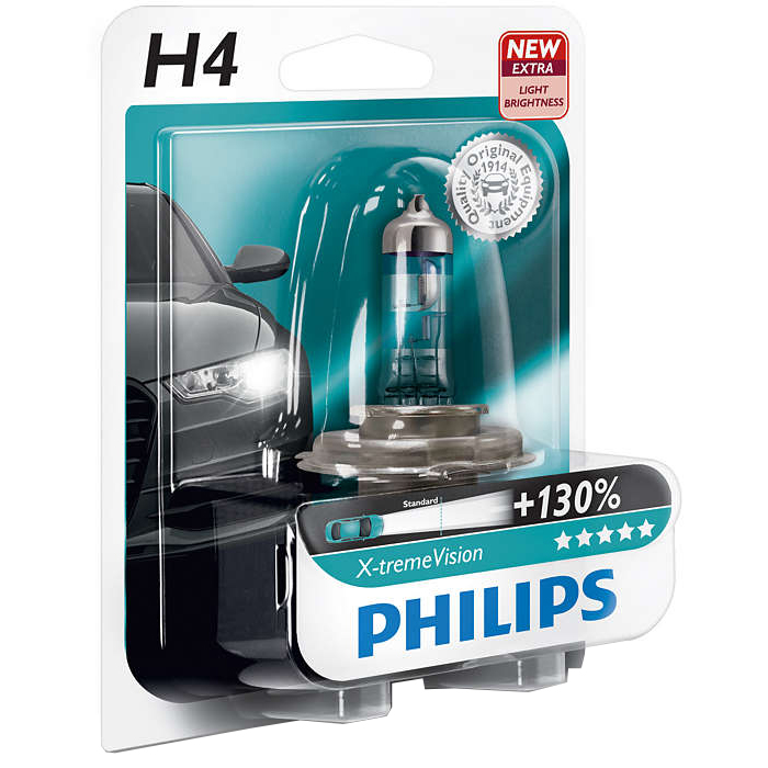 Лампа PHILIPS H4 X-treme VISION +130%, 1шт/блістер (12342XV+B1)