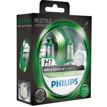 Лампа PHILIPS H7 Color Vision Green, 3350K, 2шт/блістер (12972CVPGS2)