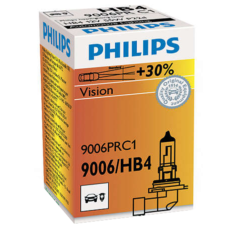 Галогенная лампа PHILIPS HB4 Vision, 3200K, 1шт/картон (9006PRC1) Дополнительно тип: HB4, срок службы: 980 часов