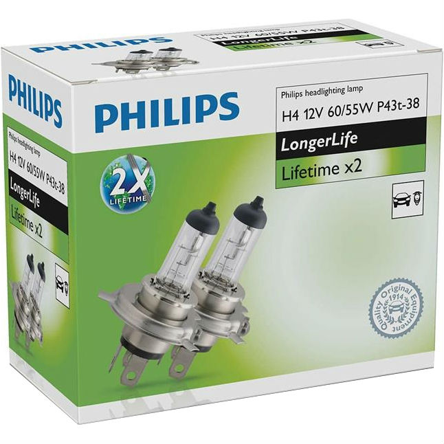 Галогенная лампа PHILIPS H4 LongLife, 2 шт (12342ELC2)