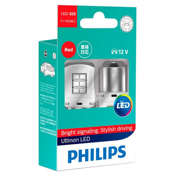 Лампа PHILIPS P21W RED Ultinon 12V 2 шт/блистер (11498ULRX2)