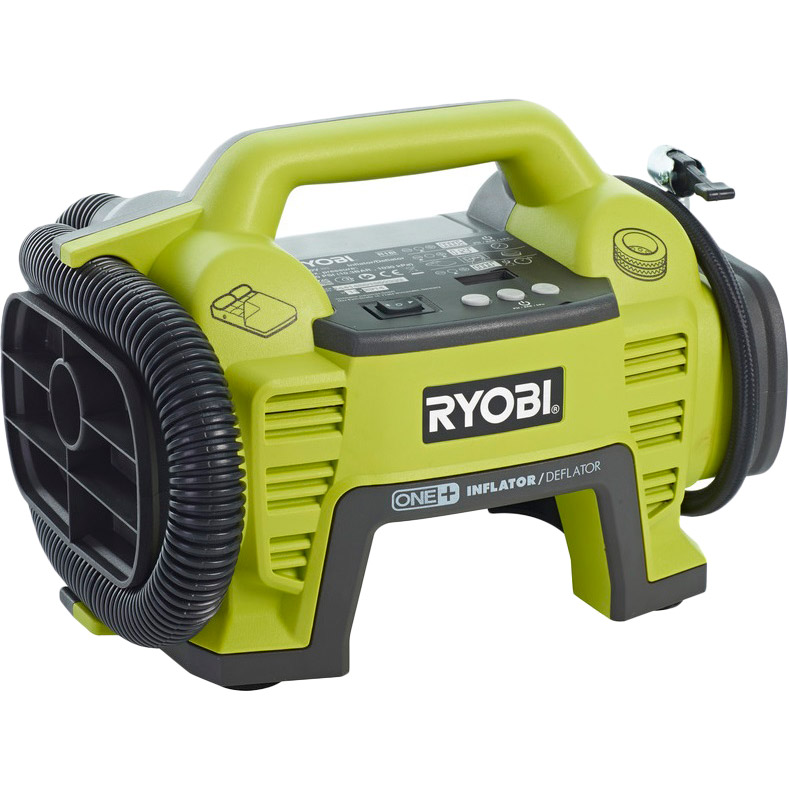 Автомобільний компресор RYOBI ONE+ R18i-0 (5133001834) Додатково комплектація: шланг високого тиску 711 мм, шланг низького тиску, без акумулятора і зарядного пристрою