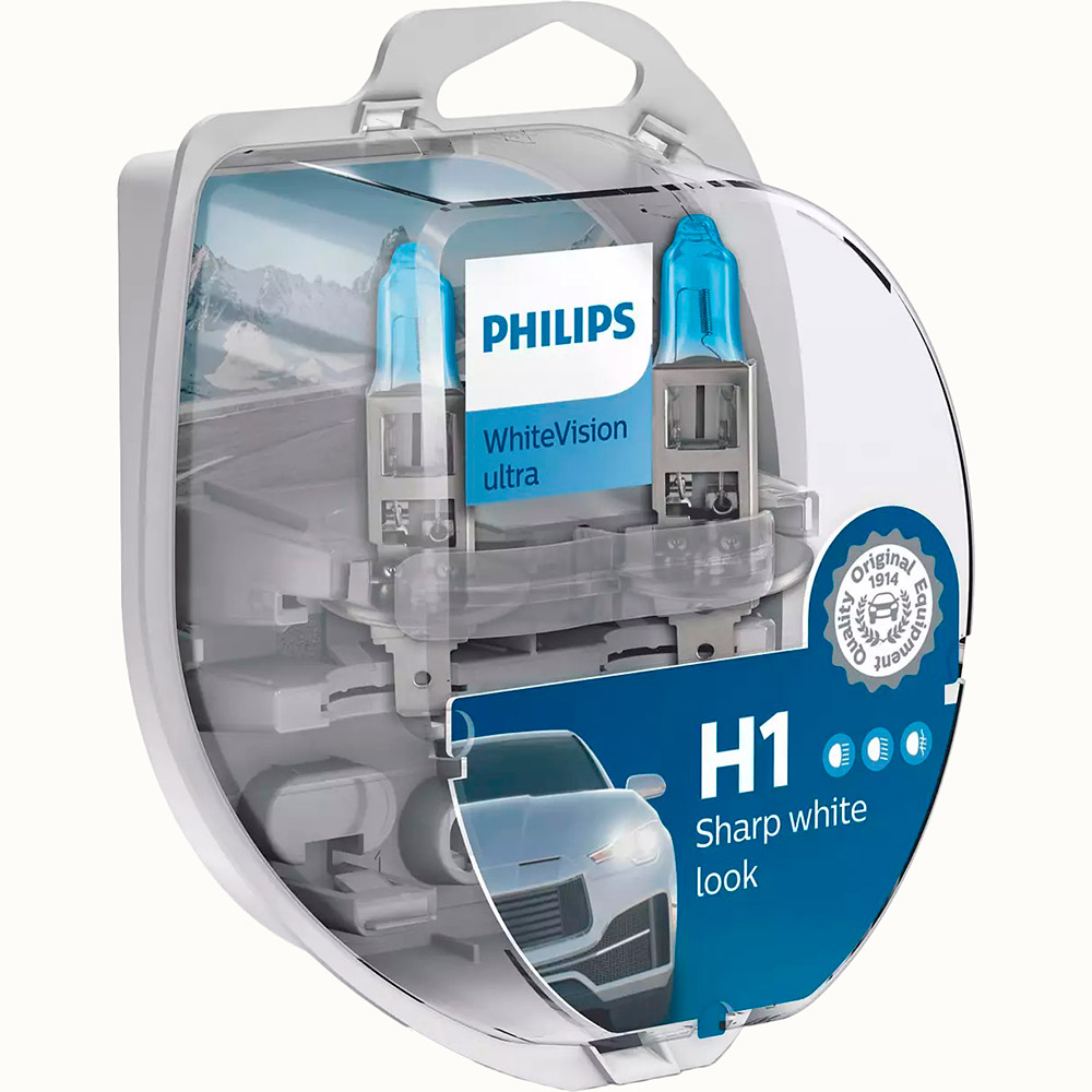 Автомобільна лампа PHILIPS H1 WhiteVision Ultra 3700K 2 шт (12258WVUSM)