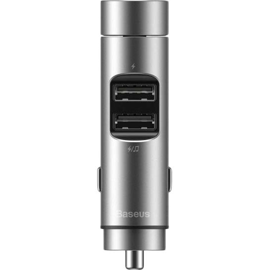 FM-трансмітер BASEUS Energy Column 3.1 A 2 USB silver (29246silver) Додатково діапазон частот: 87.5 - 108.0 МГц, живлення: прикурювач 12-24 В, відтворення файлів: MP3/WMA, відстань Bluetooth : 5-10 м, інтерфейси: лінійний вхід, USB, Bluetooth, micro USB