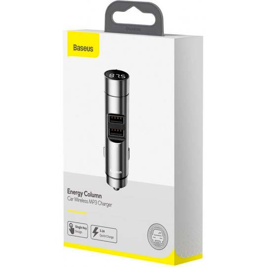 Зовнішній вигляд FM-трансмітер BASEUS Energy Column 3.1 A 2 USB silver (29246silver)