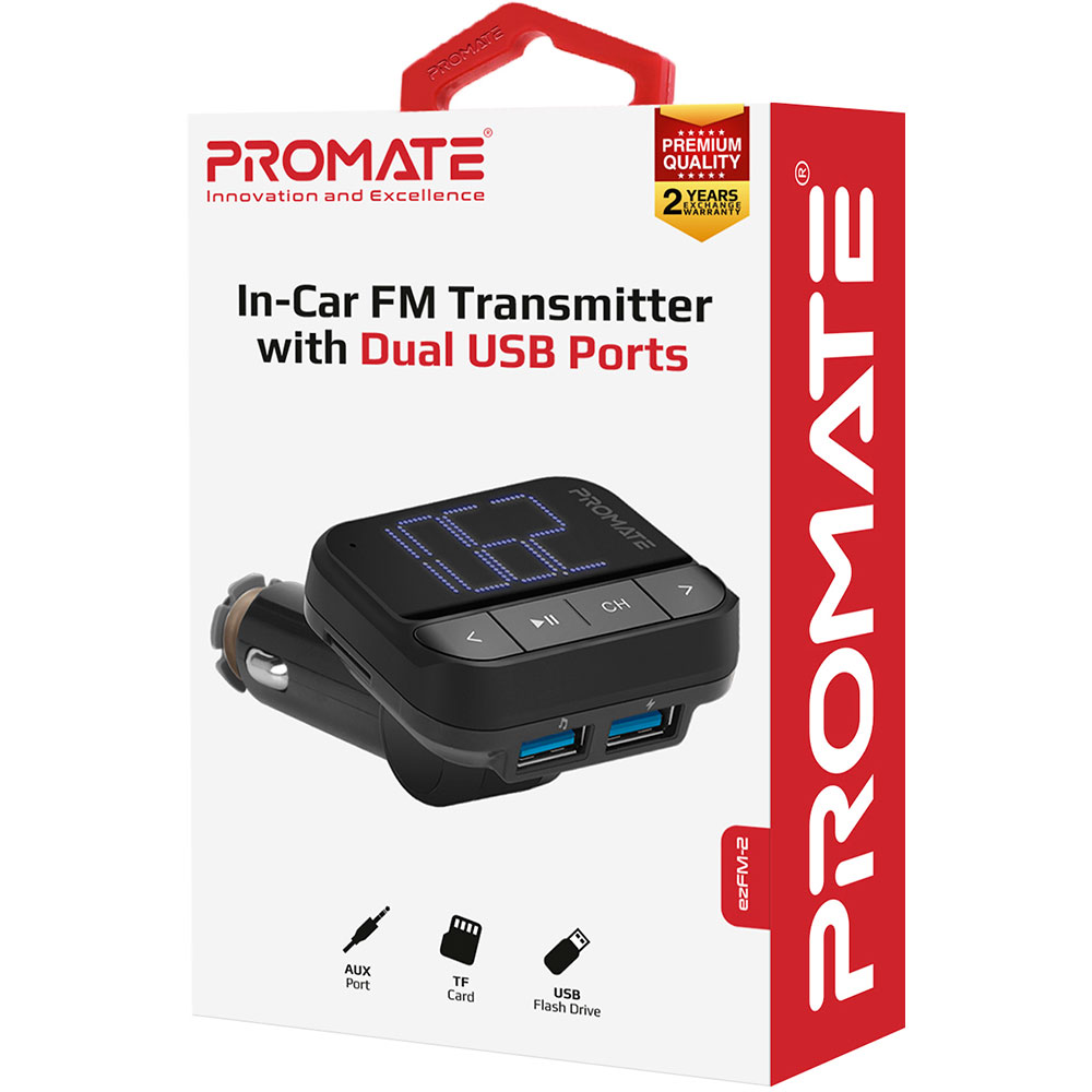 Зовнішній вигляд FM трансмітер Promate ezFM-2 AUX/SD/USB Black