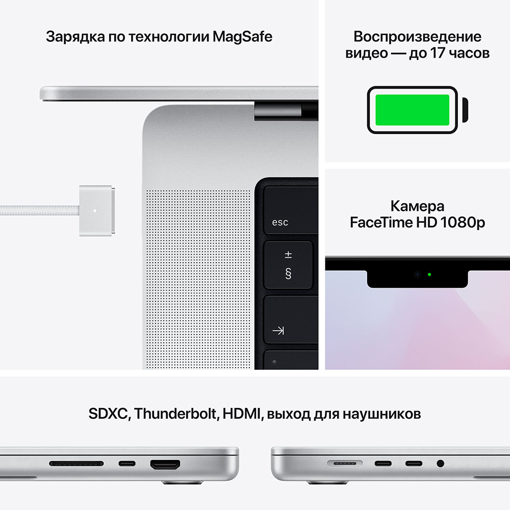 Зовнішній вигляд Ноутбук APPLE MacBook Pro M1 Pro 14" 512GB Silver 2021 (MKGR3UA/A)