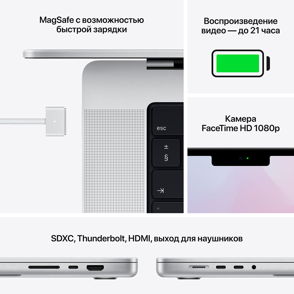 Внешний вид Ноутбук APPLE MacBook Pro M1 Pro 16" 512GB Silver 2021 (MK1E3UA/A)