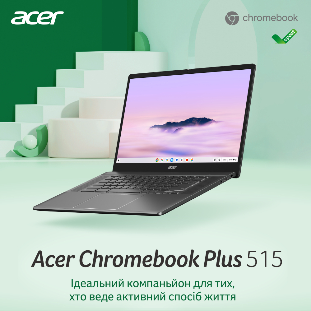 Ноутбук ACER Chromebook Plus з Google AI CB515-2H Steel Gray (NX.KNUEU.001) Діагональ дисплея 15.6