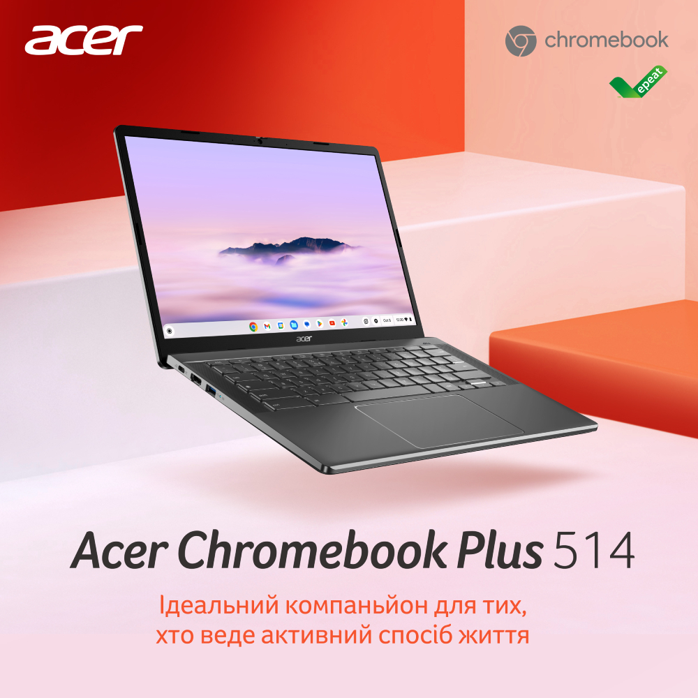 Ноутбук ACER Chromebook Plus 514 с Google AI CB514-3H Steel Gray (NX.KP4EU.001) Диагональ дисплея 14