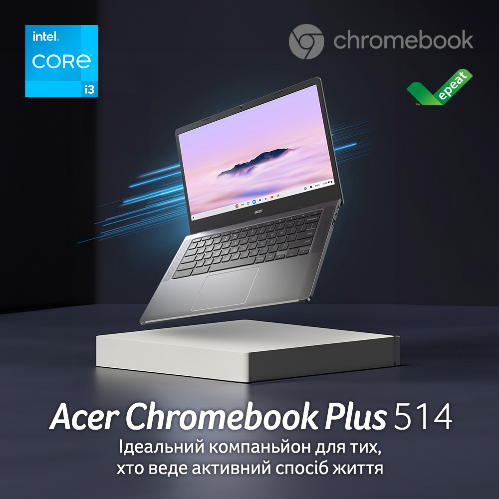 Ноутбук ACER Chromebook Plus з Google AI CB514-4H Steel Gray (NX.KUZEU.001) Діагональ дисплея 14