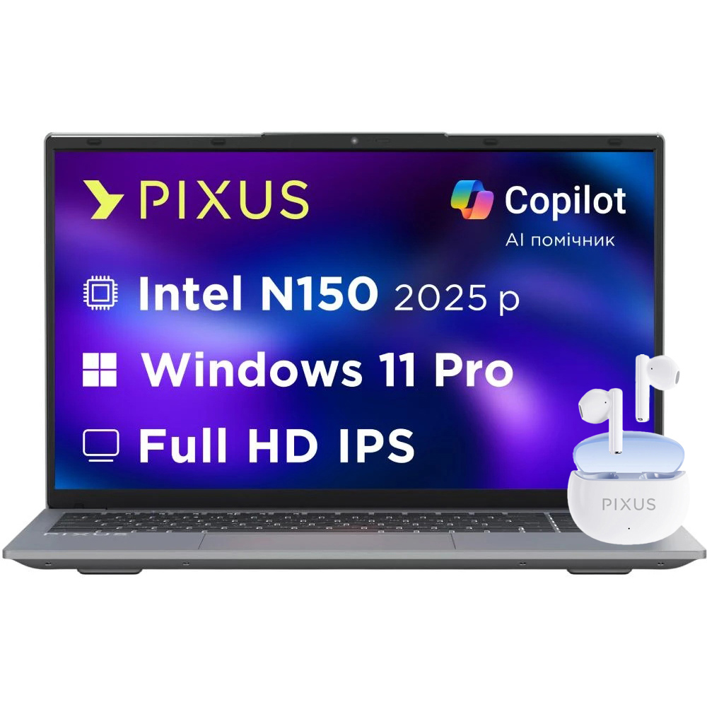 Ноутбук PIXUS Link N15 Silver + навушники PIXUS Space