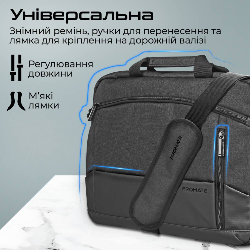 Зовнішній вигляд Сумка для ноутбука PROMATE satchel-mb.black