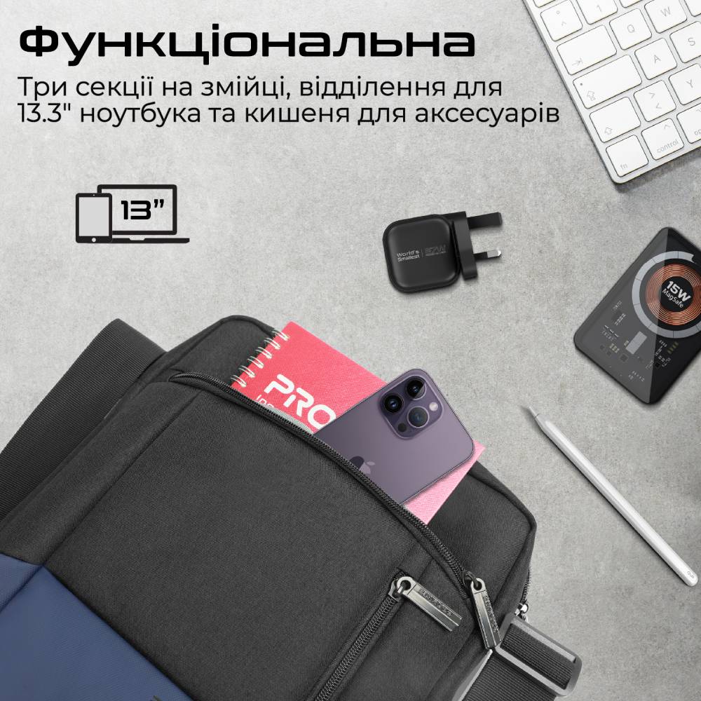 Сумка для ноутбука PROMATE satchel-hb.blue Тип сумка для ноутбука