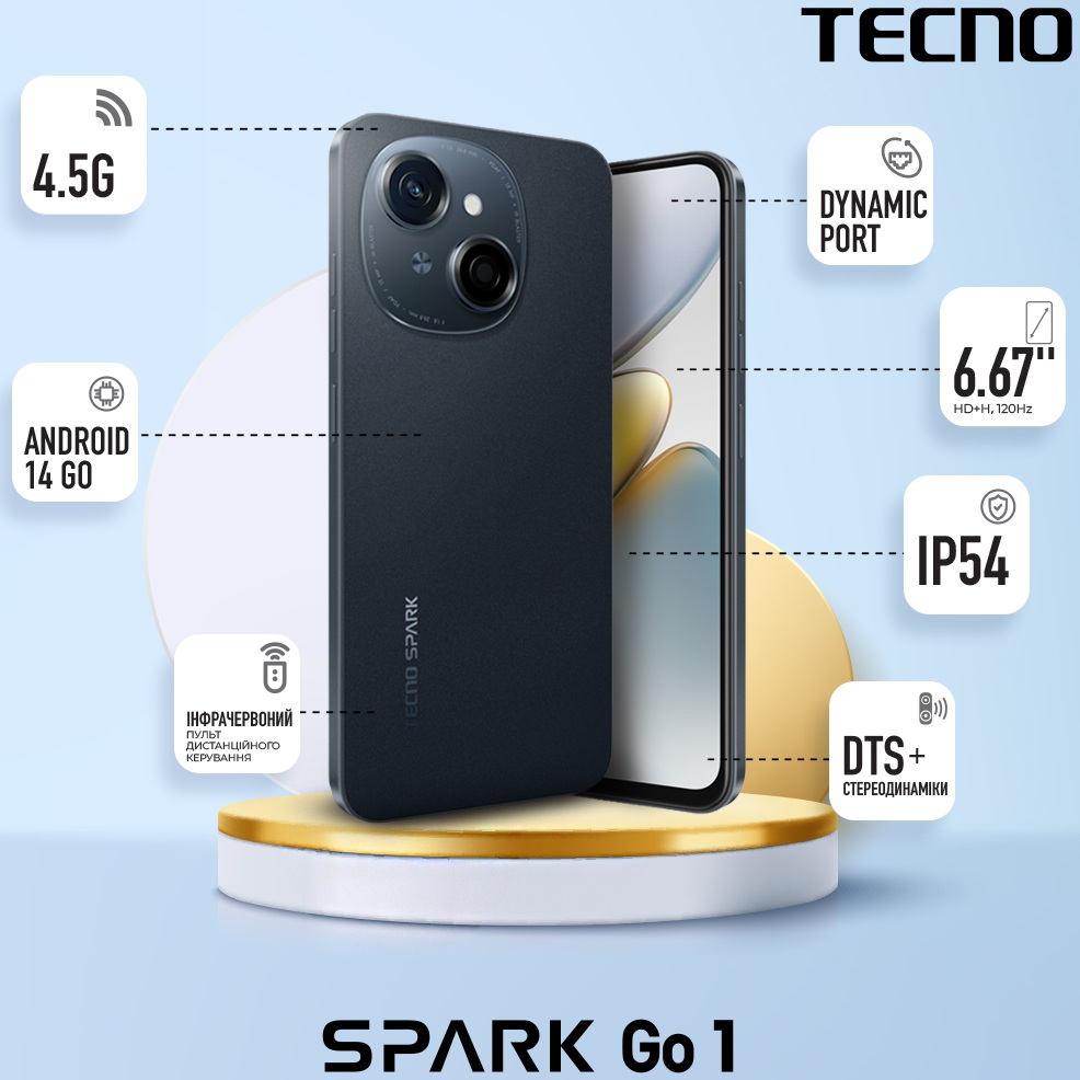 Заказать Смартфон TECNO Spark Go 1 (KL4) 3/64GB Startrail Black (4894947036422)