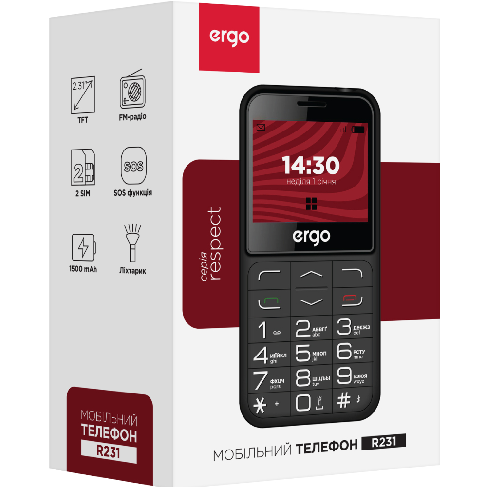 Зовнішній вигляд Мобільний телефон ERGO R231 Dual Sim Black