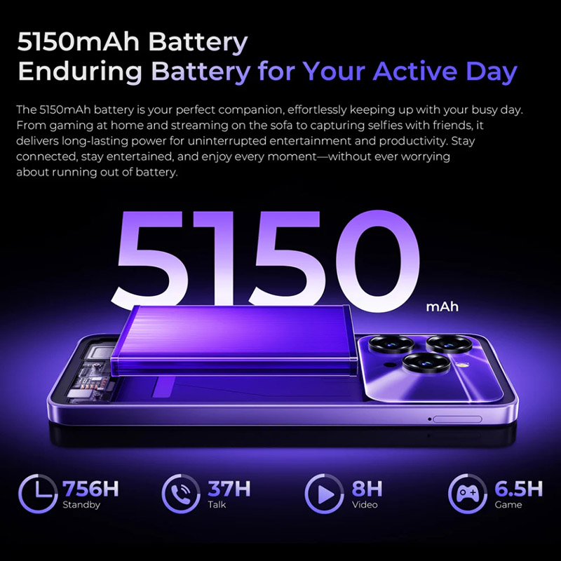 Смартфон OUKITEL C6 5G 8/256GB Black (C6_5G_BK) Диагональ дисплея 6.8