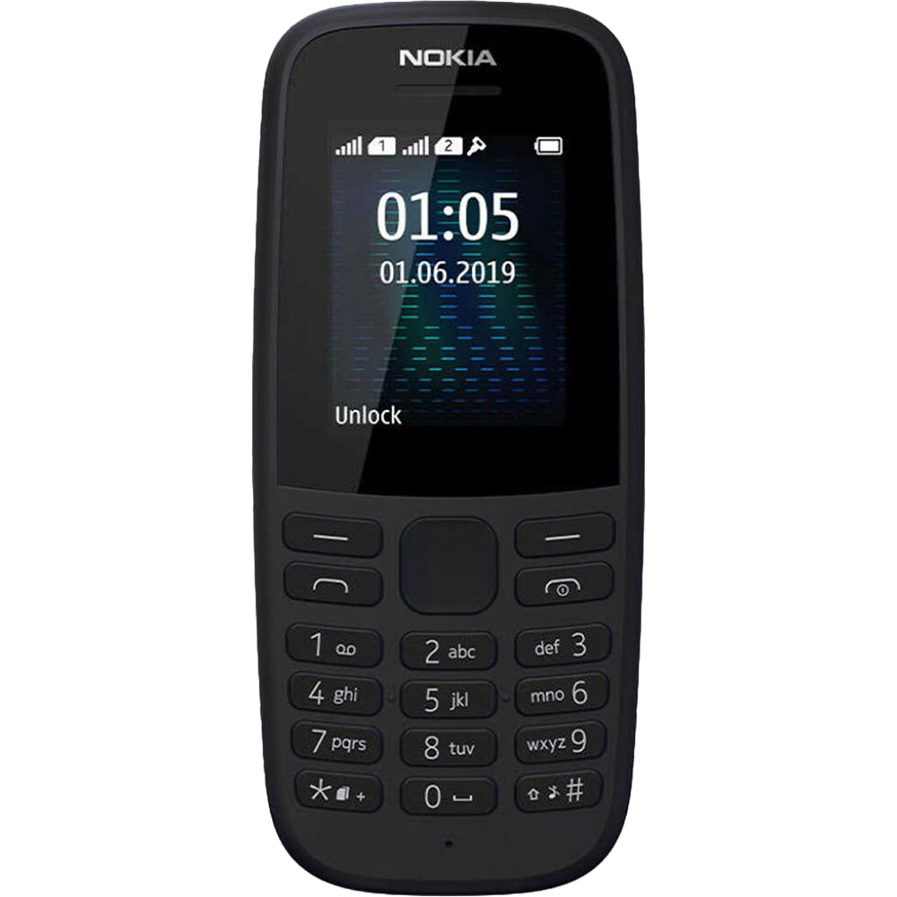 Мобільний телефон Nokia 105 TA-1203 Single Sim 2019 Black Slim Box (без зарядного пристрою) Діагональ дисплея 1.77