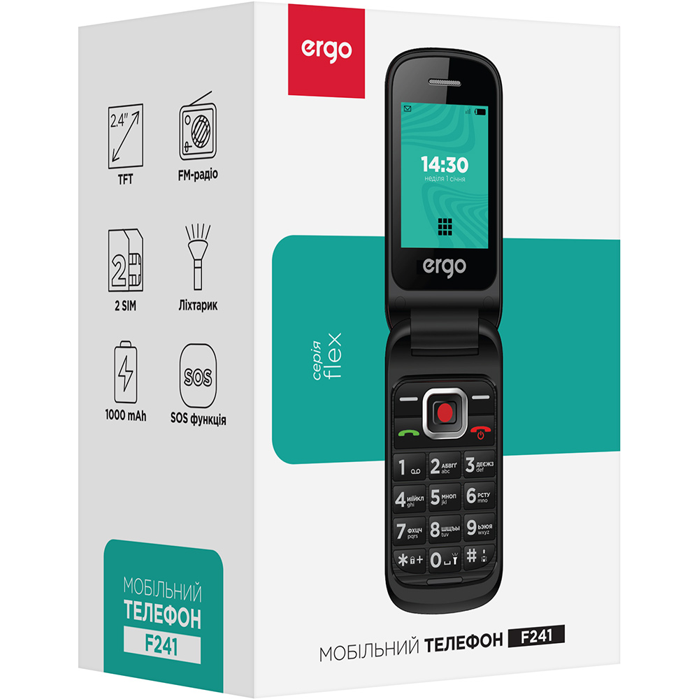 Зовнішній вигляд Мобільний телефон ERGO F241 Dual Sim Black