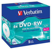 Носії інформації VERBATIM DVD-RW 4,7 Gb 6x Jewel 5 pcs 43525