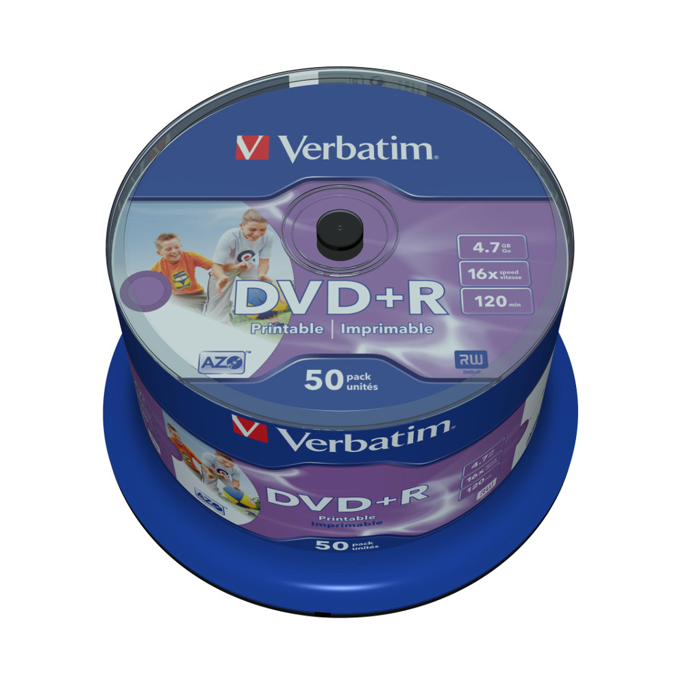 Носії інформації VERBATIM DVD+R 4.7 Gb 16x Cake 50 pcs Printable ЦІНА ВКАЗАНА ЗА 1 ДИСК True