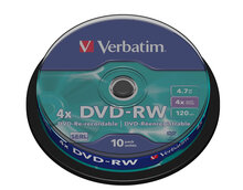 Носії інформації VERBATIM DVD-RW 4,7 Gb 4x Cake 10 pcs 43552