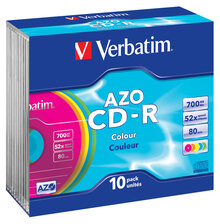 Носители инфомации VERBATIM CD-R 700Mb 52x Slim 10 pcs Color 43308