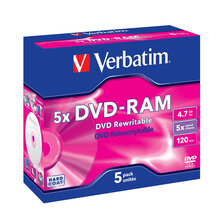 Носії інформації VERBATIM DVD-RAM 4.7 Gb 5x Jewel 5 pcs 43529