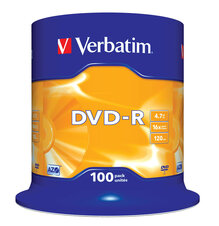 Носители информации VERBATIM DVD-R 4,7Gb 16x Cake 100 pcs 43549