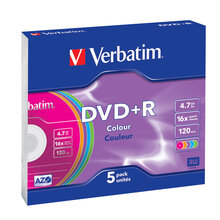 Носії інформації VERBATIM DVD+R 4,7 Gb 16x Slim 5 pcs Color 43556