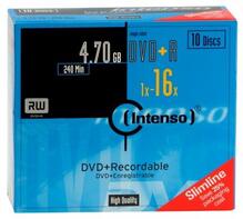 Носители инфомации INTENSO DVD+R 4.7Gb 240min 16x Slim 10 pcs