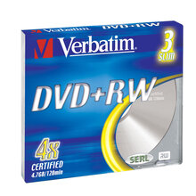 Носители инфомации VERBATIM DVD+RW 4,7Gb 4x Slim 3 pcs Matte Silver 43636