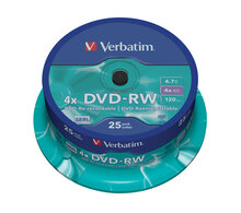 Носители информации VERBATIM DVD-RW 4,7Gb 4x Cake 25 pcs Silver 43639